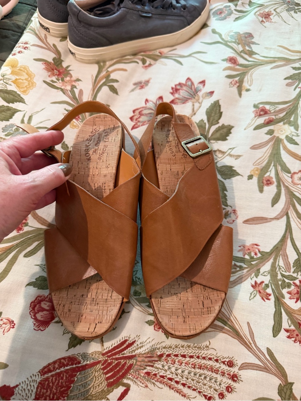 Kork-Ease Brown Leather Crisscross Cork Footbed Sandals